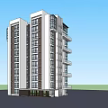 Modern High Rise Apartment Building With Glass Facade Balconies And Green Plants On Top