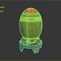 Green Barrel Shaped Weapon With Red Top Yellow Stripe Base Stand And Red Surface Spots