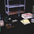Industrial Equipment Storage Metal Rack With Multiple Shelves Holding Oil Drums Boxes Cans And Cables