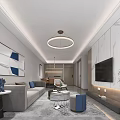 Modern Elegant Living And Dining Room Interior With Marble TV Wall And Comfortable Sofa Set