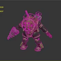 Green and Gold Armored Character With Diver Helmet Red Lights and Arm Mounted Weapon