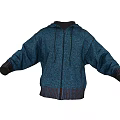 Blue Zip up Hoodie With Loose Fit Cuffed Hem And Cuffed Cuffs