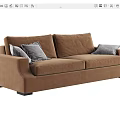 Modern Brown Fabric Two Seater Sofa With Gray Decorative Cushions 3d model