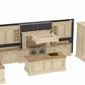 Elegant Classical Kitchen Interior Design With Marble Countertop Lighting And Carved Cabinets