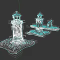 Garden Landscape Featuring Lighthouse Models with Green Grass and Various Conditions on Grass Bases