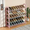 Pink Shoe Rack with Multiple Tiers Organizing Various Shoes in Entryway Home Storage