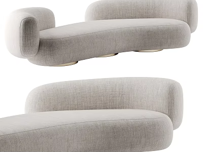 Modern Light Gray Multi Seat Sofa with Linen Fabric Curved Arms and Metal Legs 3d model