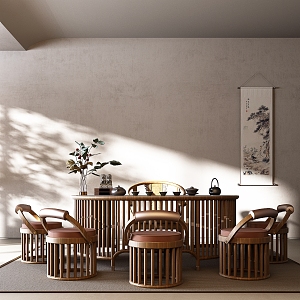 New Chinese Style Tea Room Tea Table and Chair Combination Tea Room Chinese Style Hanging Picture Chinese Style Tea Room Chinese Style Tea Table 3d model