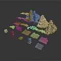 Ancient Castle Model Architectural Components With Stone Walls Towers And Slabs