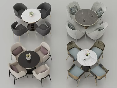 Modern Leisure Sofa Set With Different Colored Upholstered Rattan Chairs And Round Coffee Table 3d model