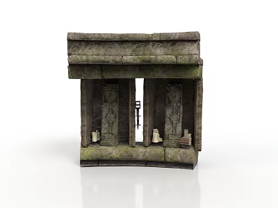 Ancient Stone Gate Structure With Carved Pillars And Detailed Stone Design 3d model