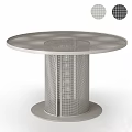Modern Round Metal Mesh Table With Cylindrical Silver Legs And Openwork Design 3d model