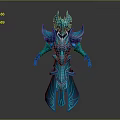 Fantasy Blue Armored Character With Mythical Creature Inspired Design Ornate Horns And Luminous Accents