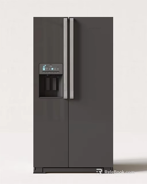 Modern Dark Gray Double Door Refrigerator With Water Dispenser And Digital 3d model 