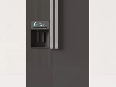 Modern Dark Gray Double Door Refrigerator With Water Dispenser And Digital 3d model