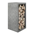 Modern Stone Firewood Holder with Neatly Stacked Wood Logs for Indoor Decor