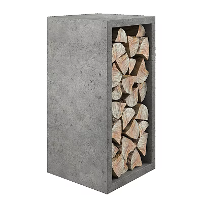 Modern Stone Firewood Holder with Neatly Stacked Wood Logs for Indoor Decor 3d model