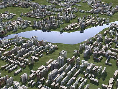 Aerial View of Urban Planning with Residential Commercial Buildings Road Networks and Green Spaces 3d model