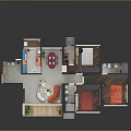 Modern House Floor Plan With Living Room Kitchen Bedroom Furniture Glass Partitions And Colorful Decor
