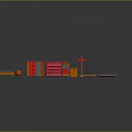Colorful Modern Decorative Ornament Set With Red Orange Geometric Panels Signpost And Wooden Elements