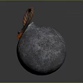 Metallic Hand Grenade With Wooden Handle And Lit Fuse Textured Surface