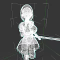 Game Anime Character with Silver Hair Red Eyes in Maid Outfit Holding Sword