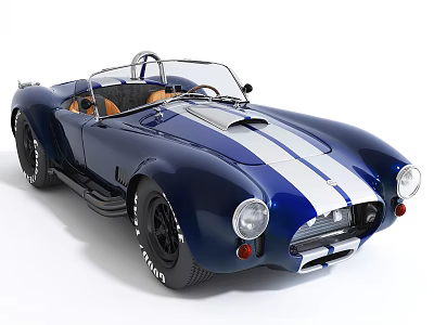 Blue Classic Convertible Sports Car With White Stripes And Open Top Design 3d model