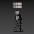 Elegant Table Lamp With White Lampshade Spherical Marble Base Silver Pole On Black Table
