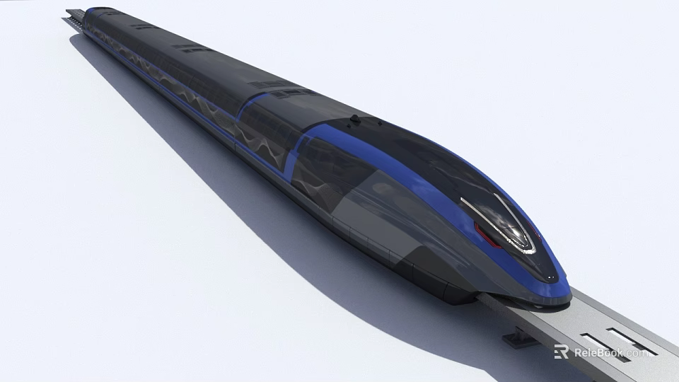 Sleek Modern High Speed Train With Blue And Black Aerodynamic Exterior Design 3d model 