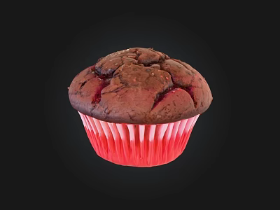 Freshly Baked Chocolate Muffin With Red Paper Liner And Cracked Surface 3d model