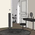 Elegant Modern Dressing Table Interior With Beige Stool And Round Mirror 3d model