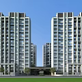 Modern High Rise Residential Building Exterior With Large Windows Green Lawn And Entrance Area