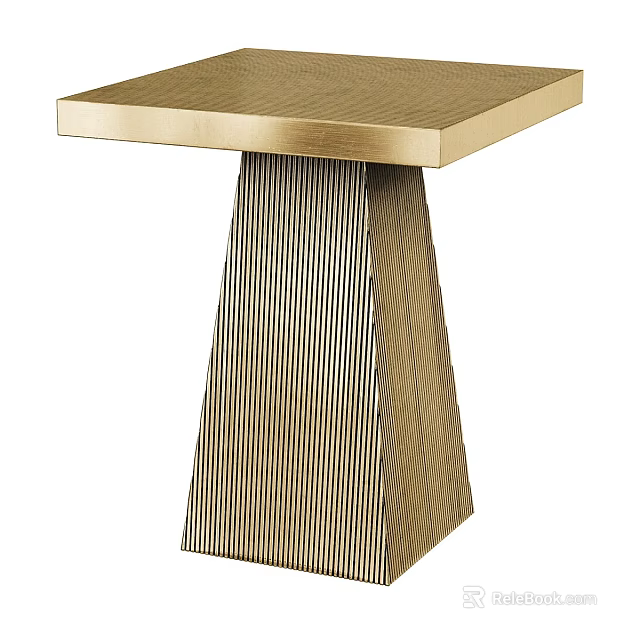 Elegant Modern Gold Coffee Table Featuring Square Top And Striped Geometric Base 3d model 