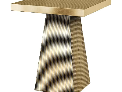 Elegant Modern Gold Coffee Table Featuring Square Top And Striped Geometric Base 3d model
