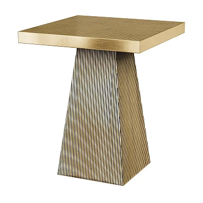 Elegant Modern Gold Coffee Table Featuring Square Top And Striped Geometric Base 3d model