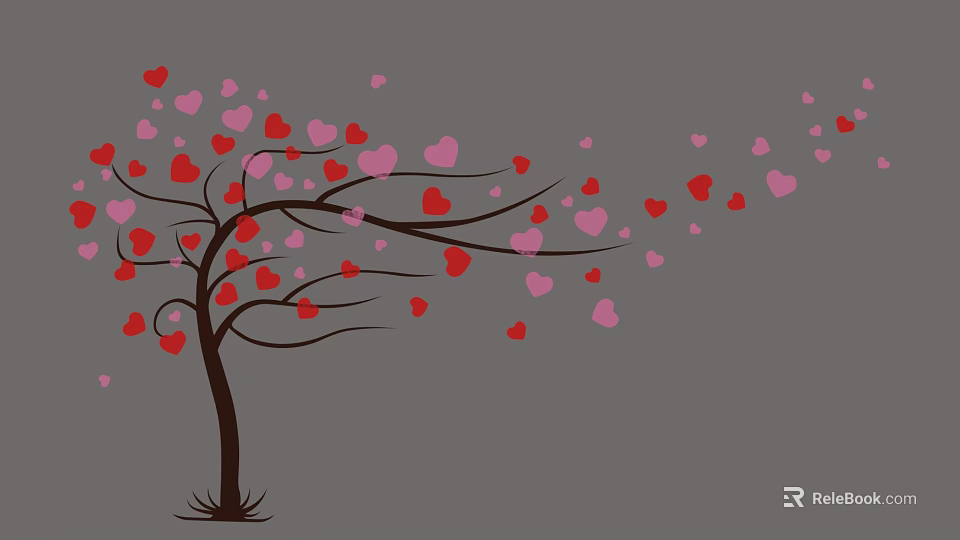 Decorative Wall Decoration With Heart Shaped Tree And Red Pink Hearts On Gray Background 3d model 
