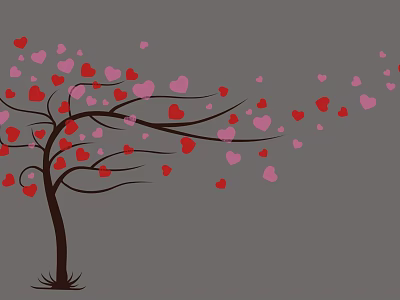 Decorative Wall Decoration With Heart Shaped Tree And Red Pink Hearts On Gray Background 3d model