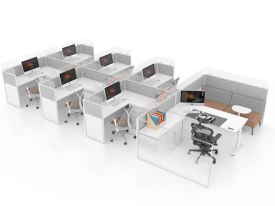 Modern Public Office Space With Cubicles Desks Computers And Ergonomic Chairs 3d model