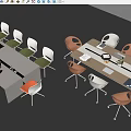 Modern Conference Tables With Multicolored Chairs Laptop And Documents On Surface 3d model