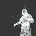 Game Movie Character In Black Armor Standing Pose With Red Accents And Helmet