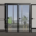 Modern Interior With Stylish Swing Doors Featuring Ribbed Glass And Black Frames 3d model