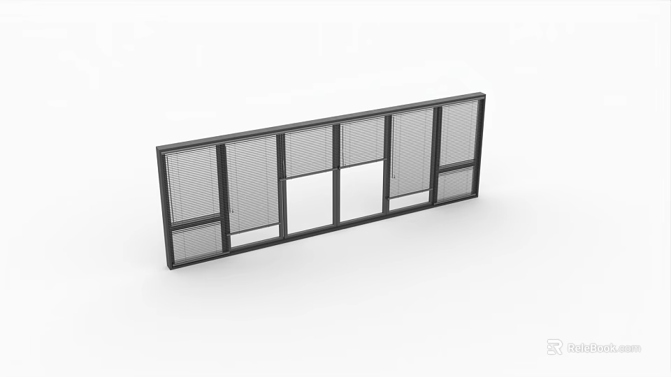 Modern Window Blinds With Black Frame And Multiple Panel Sliding Design 3d model 