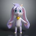 Cute Plush Toy with Purple and White Fur Long Ears Yellow Bell and Big Eyes