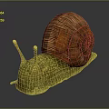 Detailed Brown Spiral Shell Snail Sculpture with Yellow Textured Body and Reflection