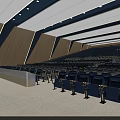 Modern Large Conference Room With Neatly Arranged Blue Gray Seats And Front Large Screen