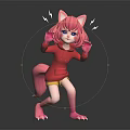 Pink Cat Like Character With Red Hoodie And Yellow Shorts Lightning Bolts And Playful Pose