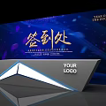 Modern Reception Desk with Lighting and Logo Space for Sign in Area Decorative Background