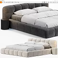 Modern Upholstered Double Bed Design With Gray Beige Frame Mattress And Bedside Table