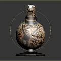 Ancient Duck Shaped Ceramic Vessel With Brown Black Patterns Curved Handle And Round Base 3d model