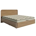 Double Bed with Wooden Headboard and Frame Light-Colored Natural Labeled Mattress